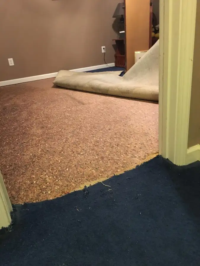Carpet pad removal revealing water damage during Drying & Dehumidification in Hobbs